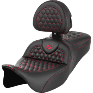 SADDLEMEN Honeycomb Roadsofa™ Seat - Red Stitch - with Backrest - FLH/FLT '08-'23 A808-07R-189RED