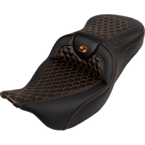 SADDLEMEN Honeycomb Roadsofa™ Seat - Orange Stitch - without Backrest - FLH/FLT '08-'23 A808-07B-189ORA